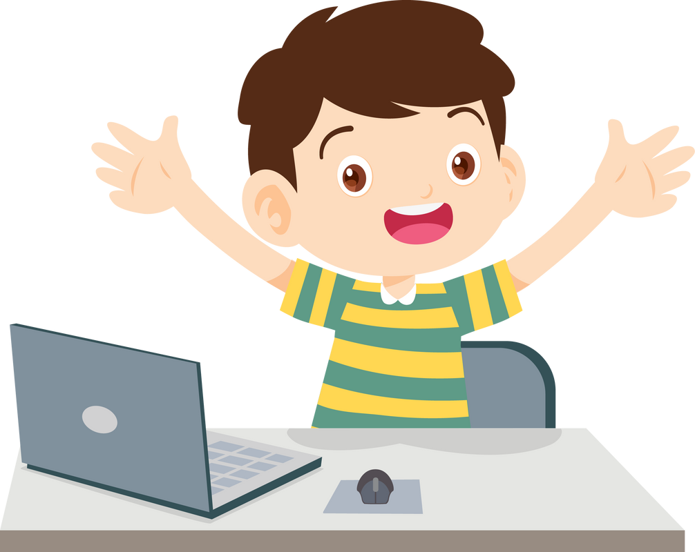 cute child sitting use computer to study