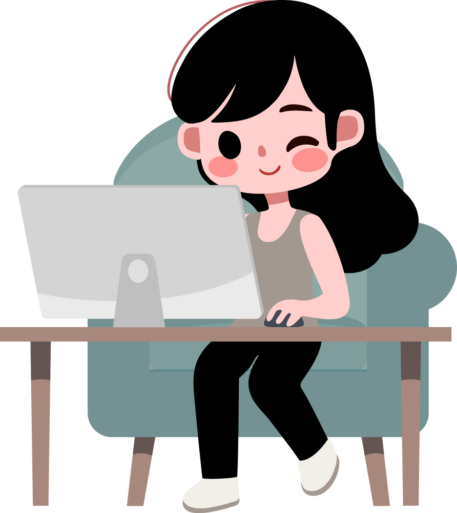 Girl working with computer.